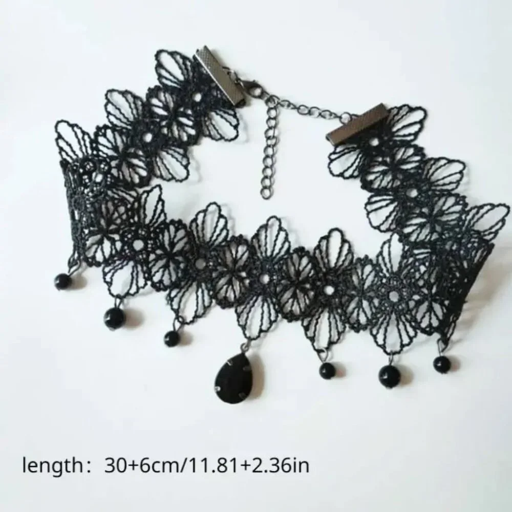 Lace Choker Necklace Black Sexy Jewel Goth Rave Vamp Role Play Trendy Stylish